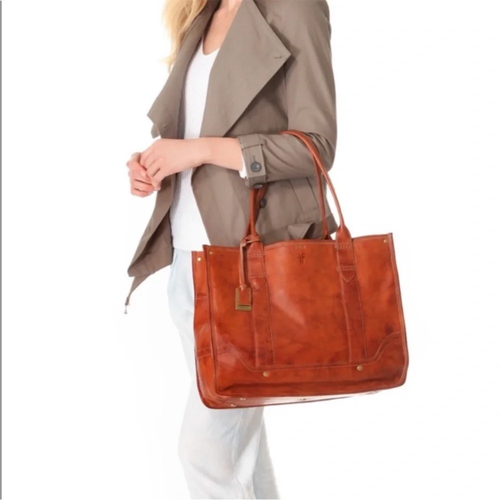 Frye leather campus shopper tote purse over night bag laptop case shoulder strap